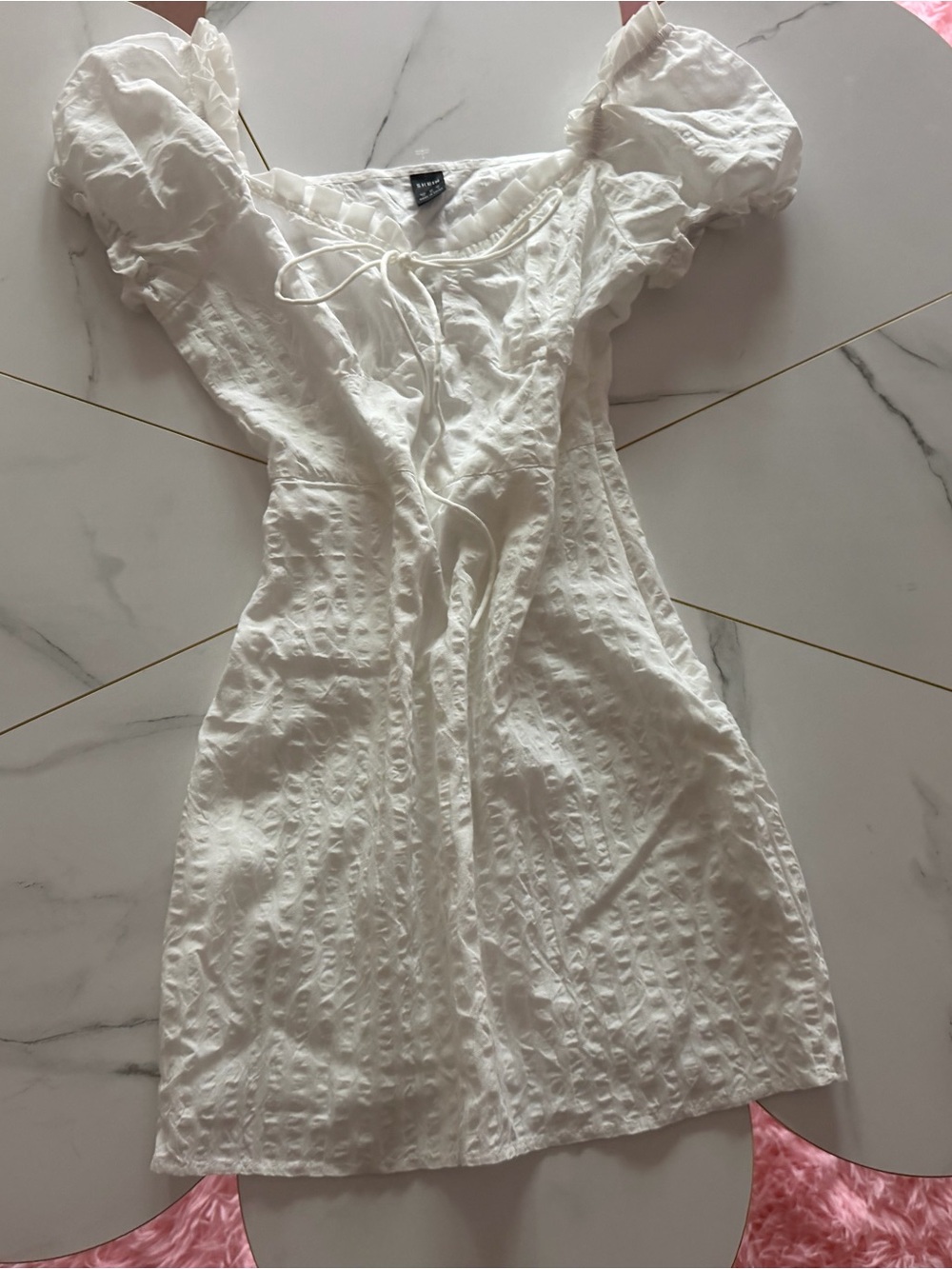 White Ruffle Tie-Front‎ Mini Dress - Picture 7 of 8